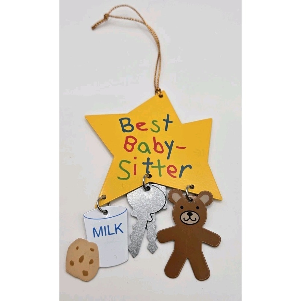 Avon Best Babysitter Hanging Ornament Gift 🎁 3.5" Key Bear Milk Cookies Star
